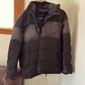 Adidas original hooded Bomber Puffer jacket. Size L in black.